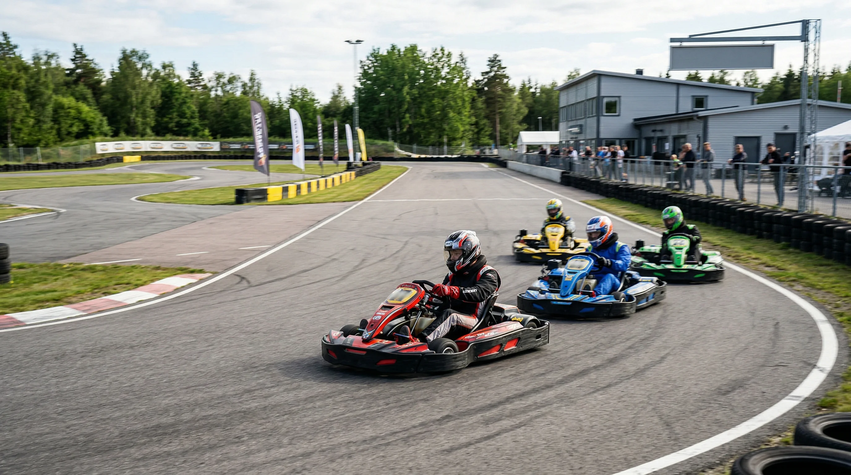 Gokartbana med deltagare som kör race i Stockholm utomhus
