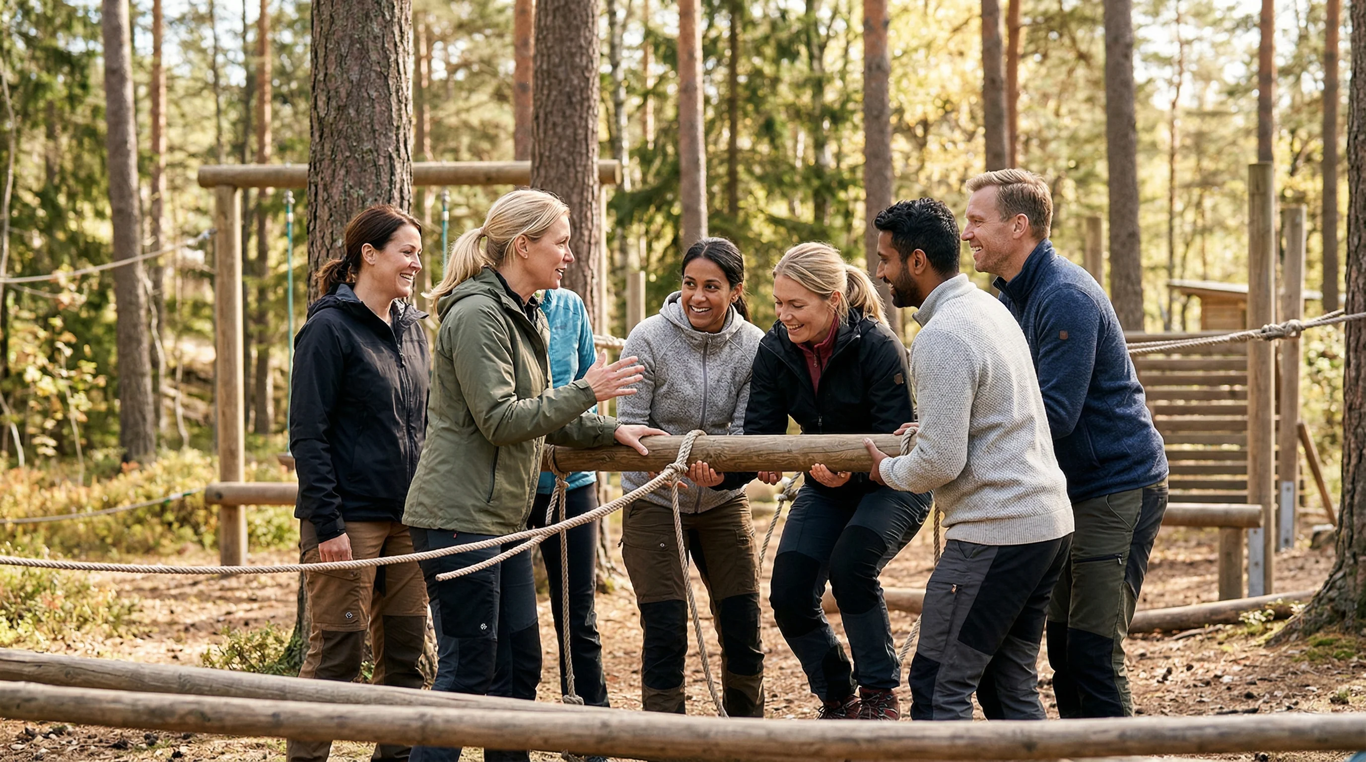 Team som samarbetar under teambuilding-aktivitet i Stockholm