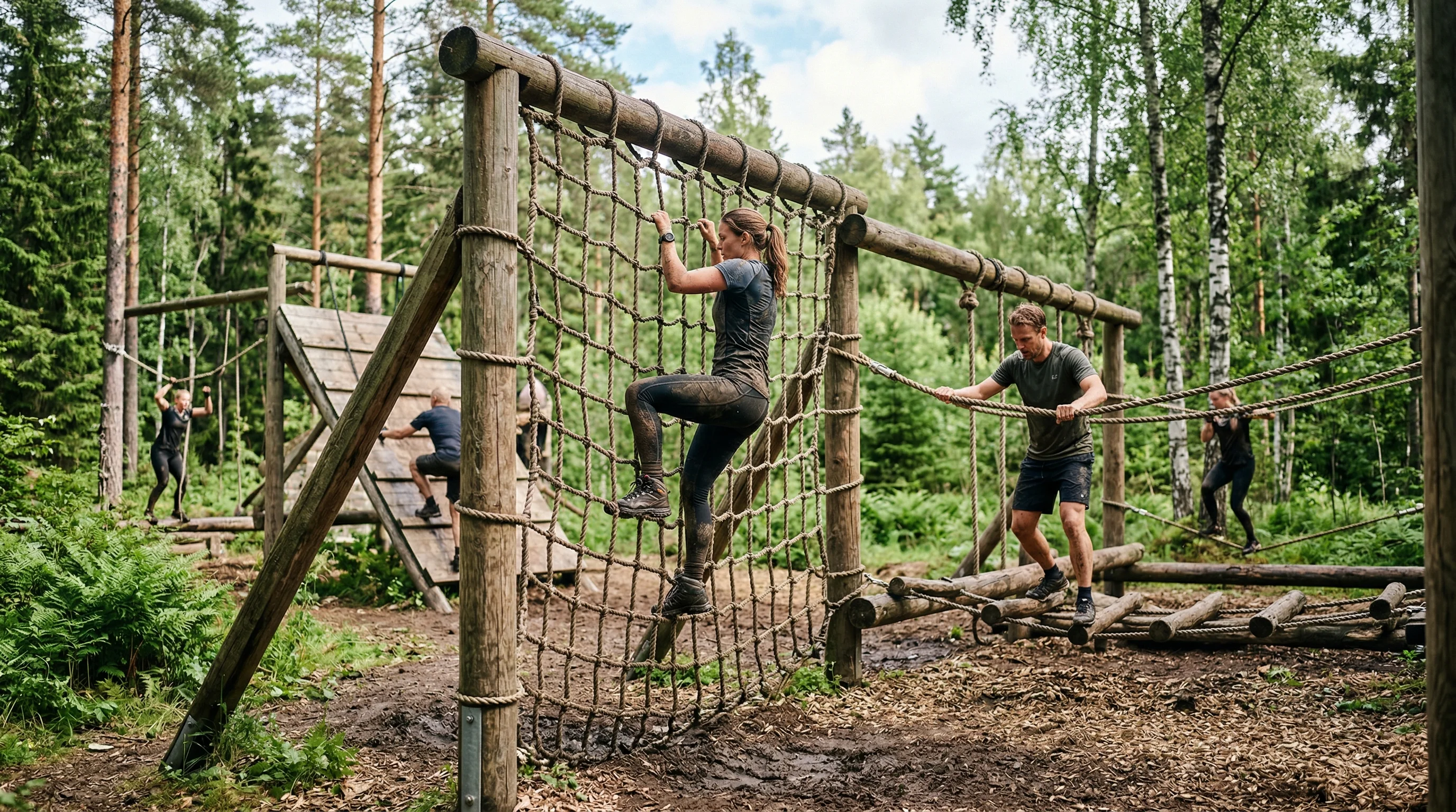 Hinderbana med lagutmaningar och stafettmoment för teambuilding